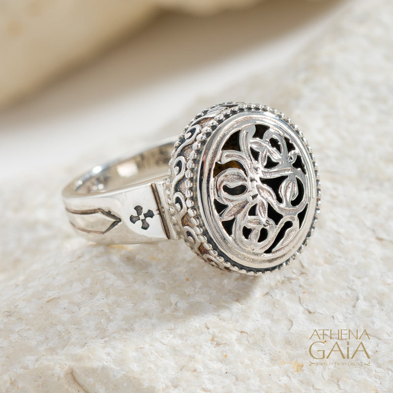 Garden Shadows Mini Oval Ring - Sterling Silver - Signet Ring