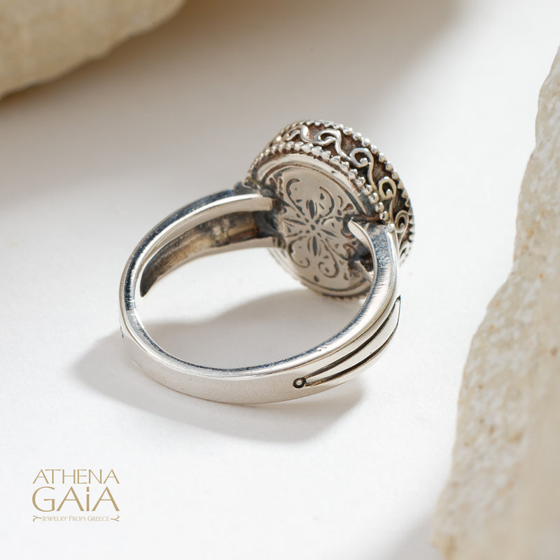 Garden Shadows Mini Oval Ring - Sterling Silver - Signet Ring
