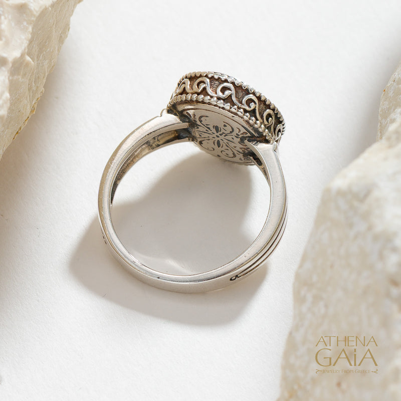 Garden Shadows Mini Oval Ring - Sterling Silver - Signet Ring
