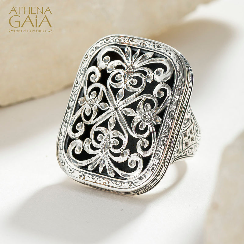 Garden Shadows Big Cushion Ring - Sterling Silver - Cocktail Ring