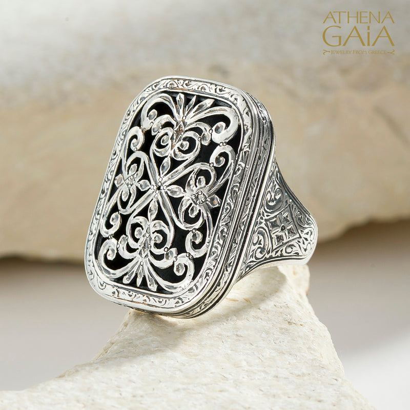 Garden Shadows Big Cushion Ring - Sterling Silver - Cocktail Ring