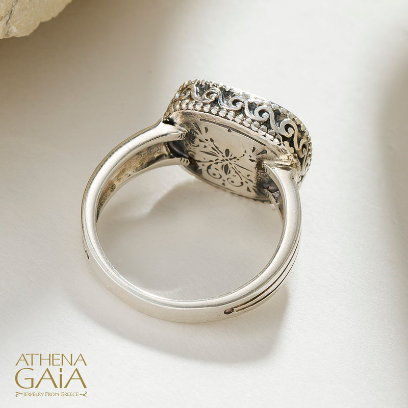Garden Shadows Cushion Ring - Sterling Silver - Signet Ring