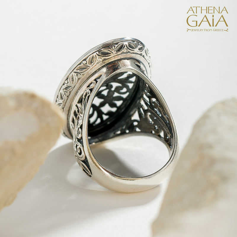 Garden Shadows Megalos Oval Ring - Sterling Silver - Cocktail Ring