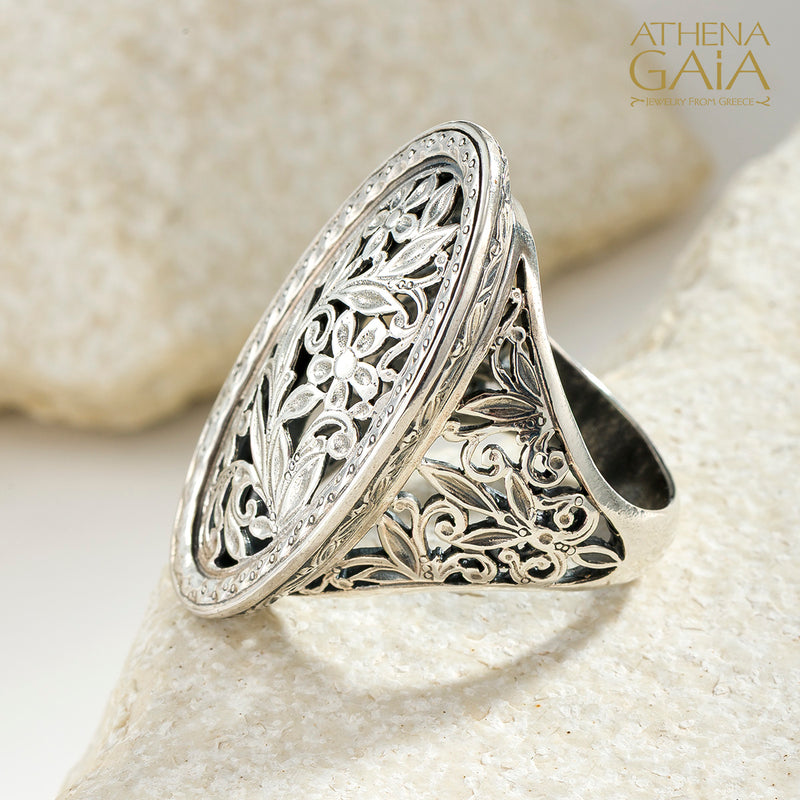 Garden Shadows Megalos Oval Ring - Sterling Silver - Cocktail Ring