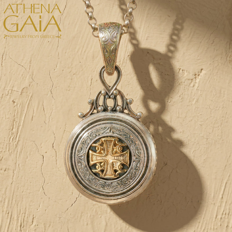 Roxana Round Alexander Cross Pendant  - 18k Gold & Sterling Silver Pendant