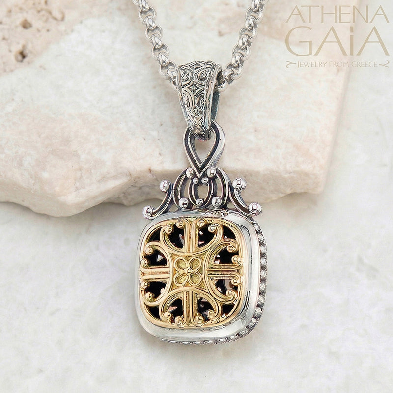 Roxana Square Pendant - 18k Gold & Sterling Silver Pendant