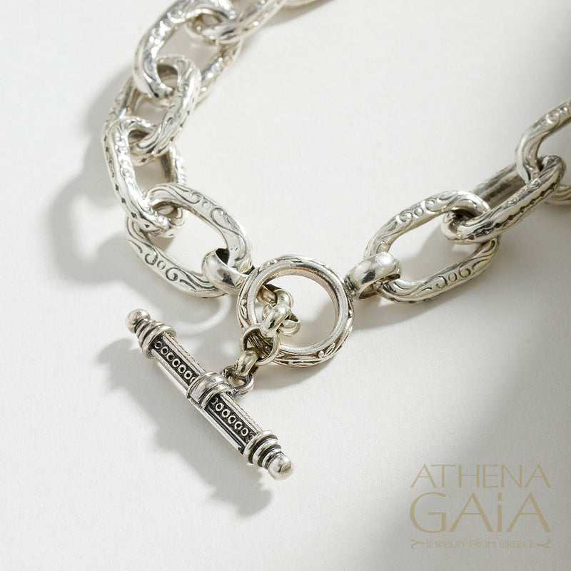 Oval Link Etched Necklace - Sterling Silver - Link Necklace