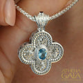 Rounded Greek Cross - Sterling Silver with Center Stone - Orthodox Cross Necklace