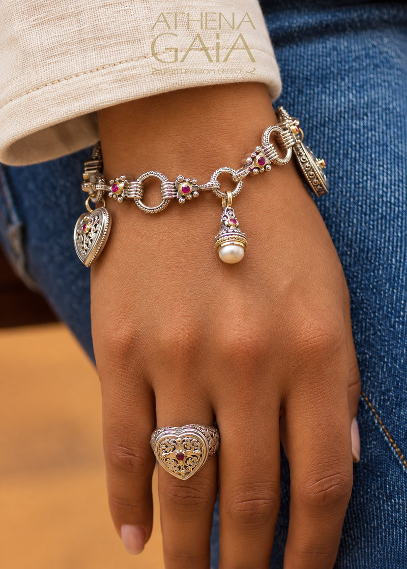 The Santorini Three Charm Bracelet - 18k Gold & Sterling Silver