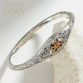 Faidra Cross Bracelet with Gemstones - 18k Gold & Sterling Silver - Hinged Bracelet