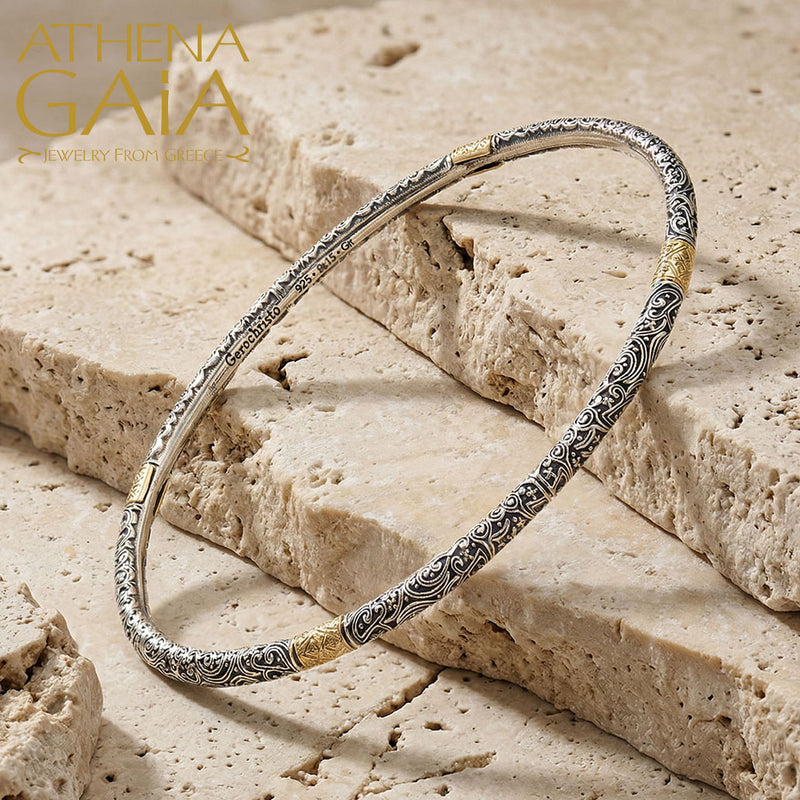 Meadow Breeze Classic Accent Bracelet - 18k Gold and Sterling Silver - Solid Bangle Bracelet