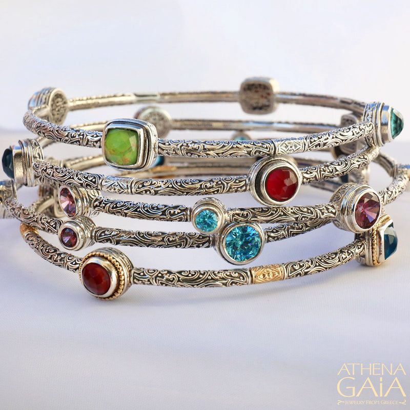 Meadow Breeze Pop-Rocks Bracelet- 18k Gold and Sterling Silver Bracelet - Solid Bangle Bracelet