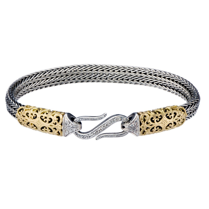 Gold Collar Flat Strap Bracelet - 18k Gold & Sterling Silver Bracelet