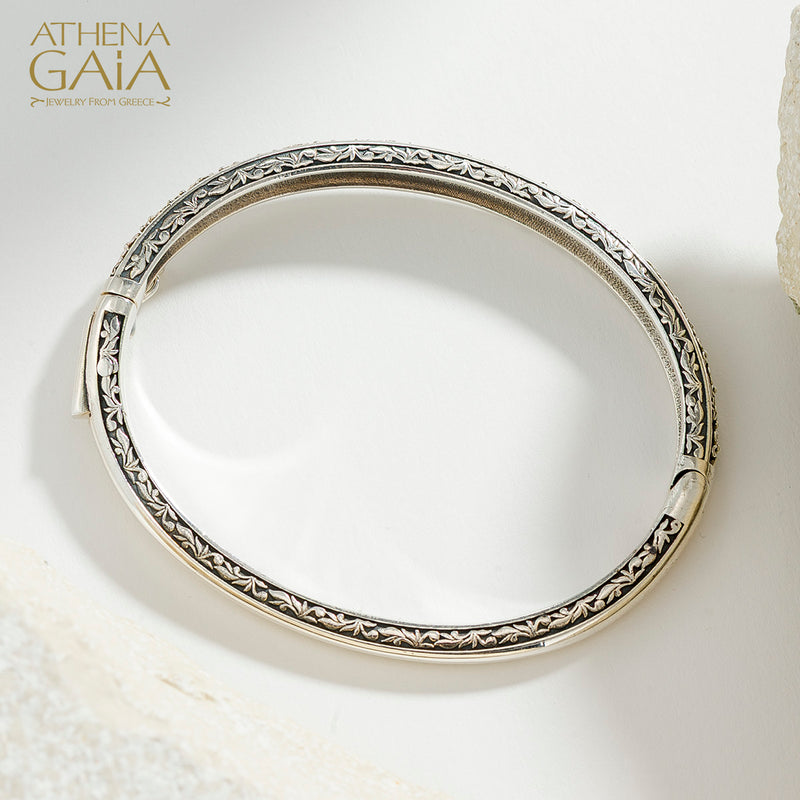 Meadow Breeze Wild Flower Bracelet - Sterling Silver - Hinged Bangle Bracelet