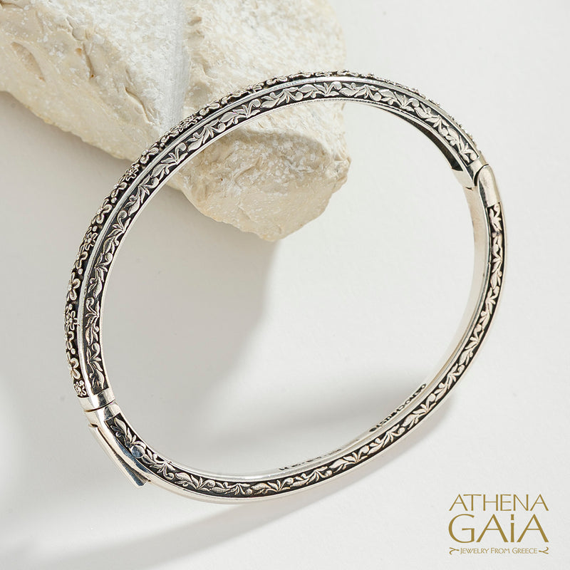 Meadow Breeze Wild Flower Bracelet - Sterling Silver - Hinged Bangle Bracelet
