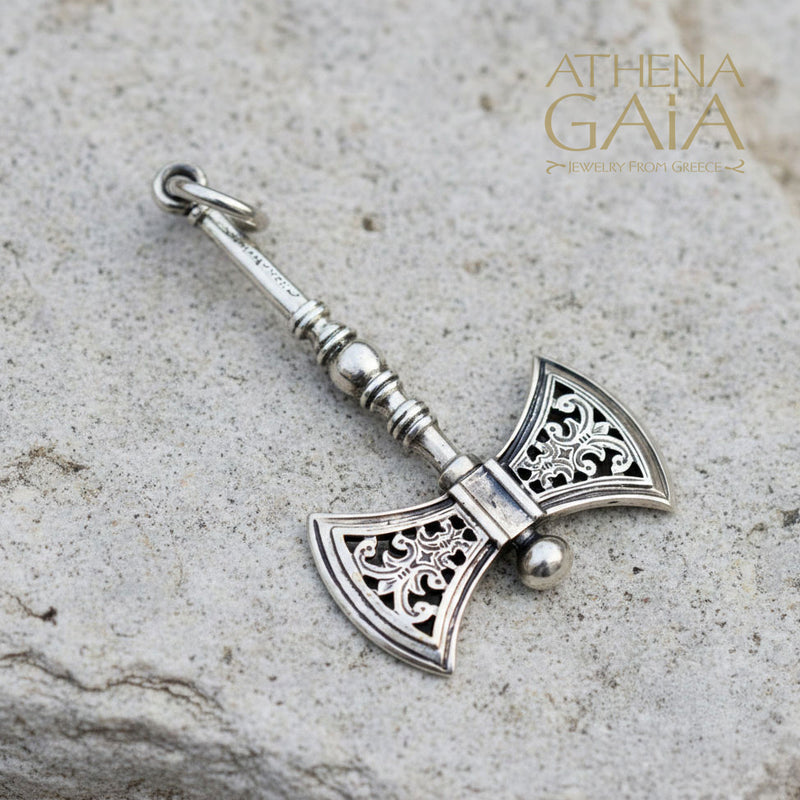 Minoan Double Battle Axe Pendant - Sterling Silver Pendant