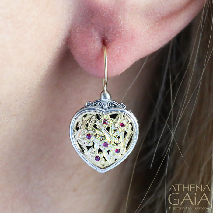 Meadow Shadows Heart Earrings - 18k Gold & Sterling Silver Earrings - French Wire Earrings