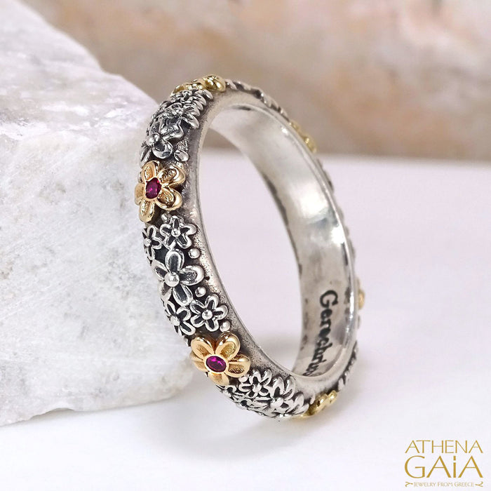 Wild Flowers Stone Band Ring (In-Stock)