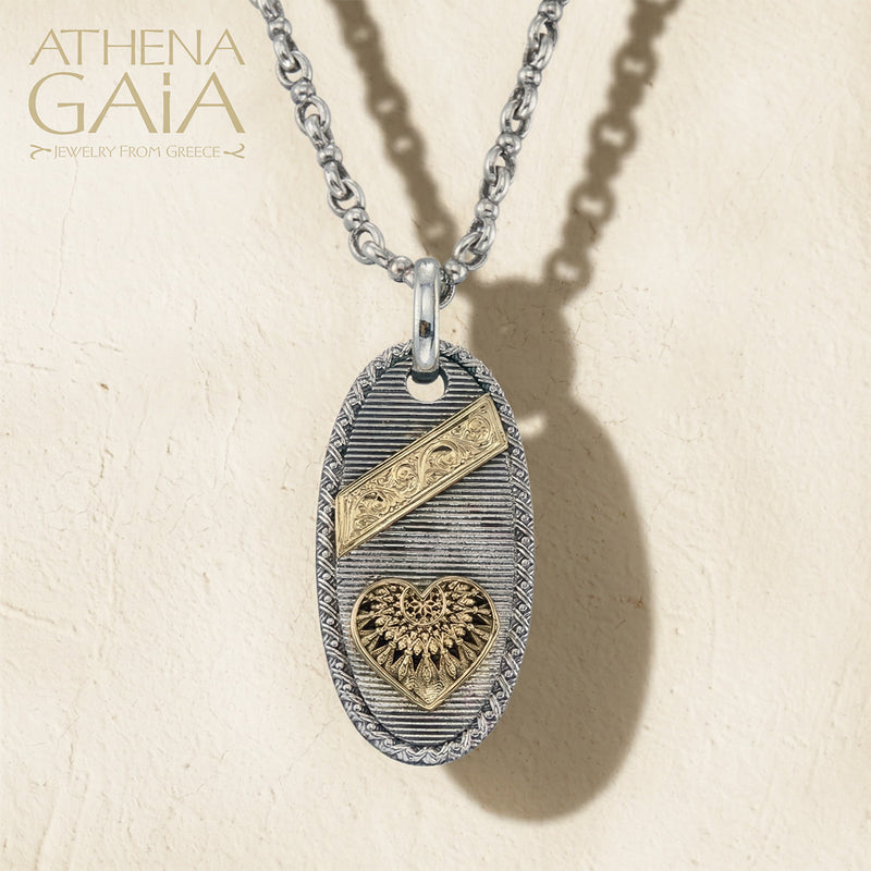 Tablet Heart Dream Catcher Pendant - 18k Gold & Sterling Silver - Talisman