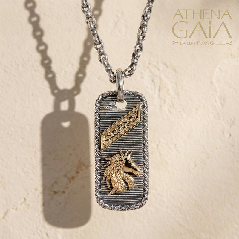 Tablet Horse Pendant - 18k Gold & Sterling Silver - Talisman