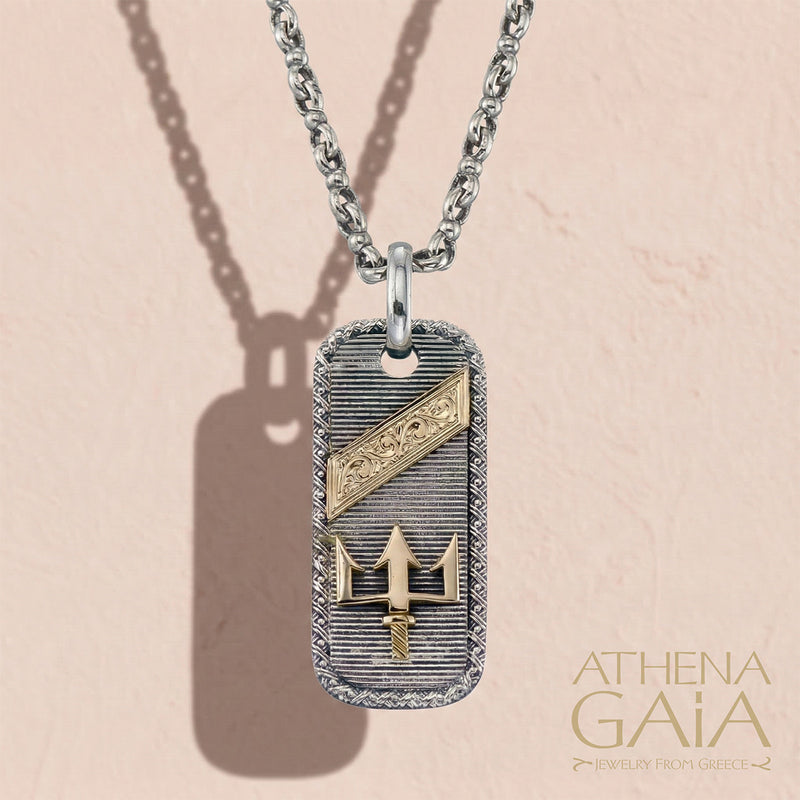 Tablet Poseidon’s Trident Pendant - 18k Gold & Sterling Silver - Talisman