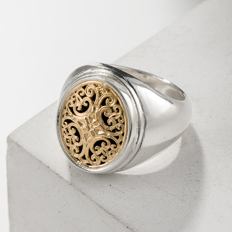 Simplicity Oval Ring - 18k Gold & Sterling Silver Ring - Signet Ring