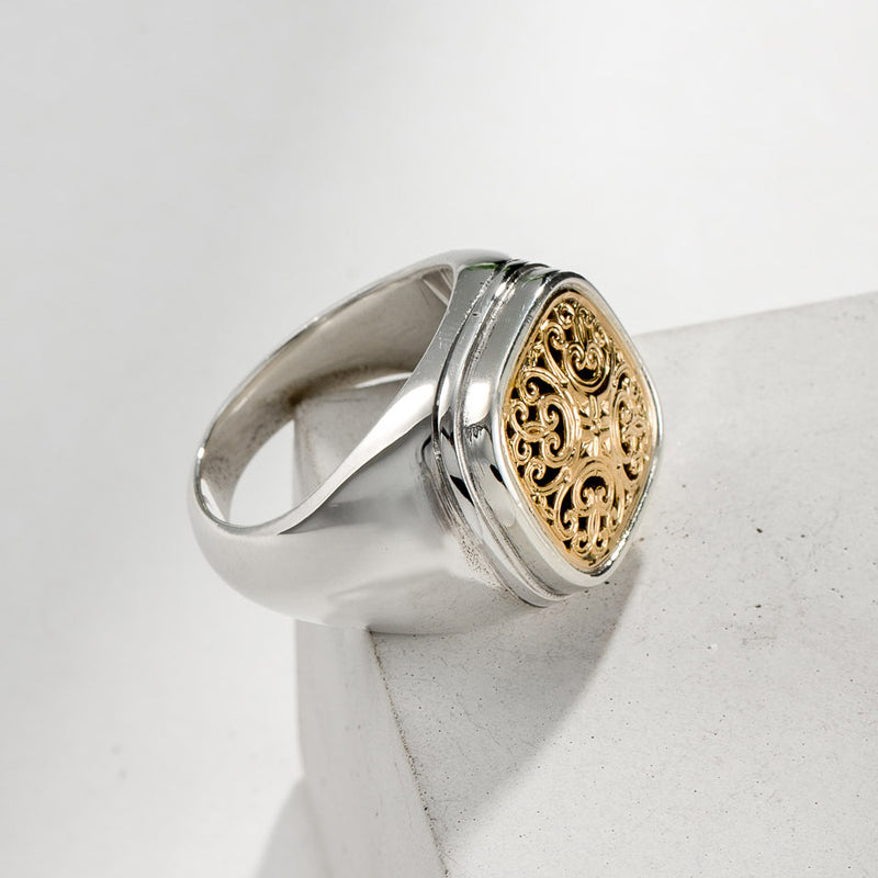 Simplicity Square Ring - 18k Gold & Sterling Silver Ring - Signet Ring