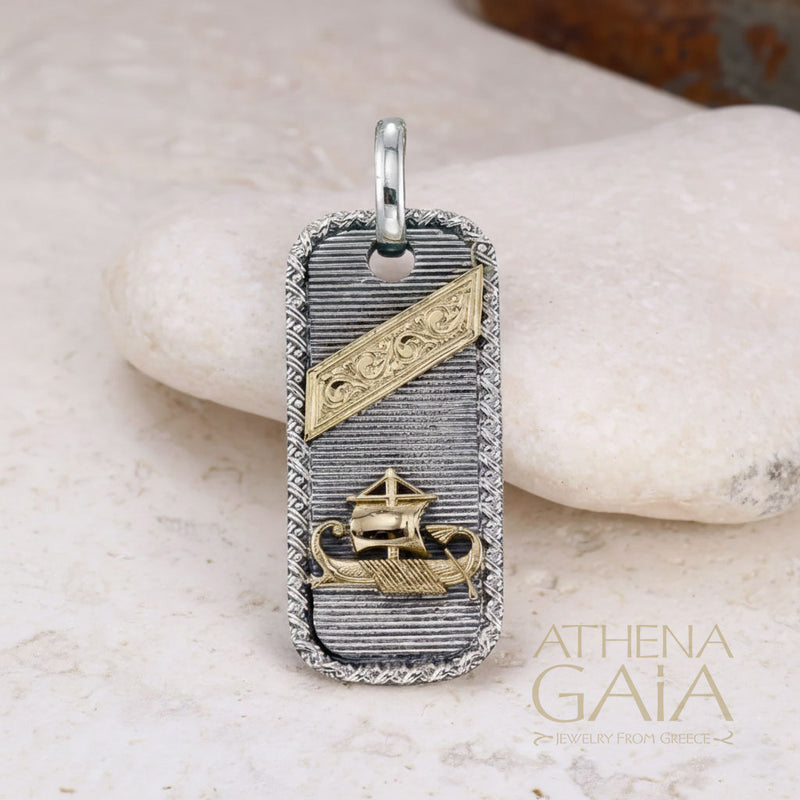 Tablet Trireme Pendant - 18k Gold & Sterling Silver - Talisman
