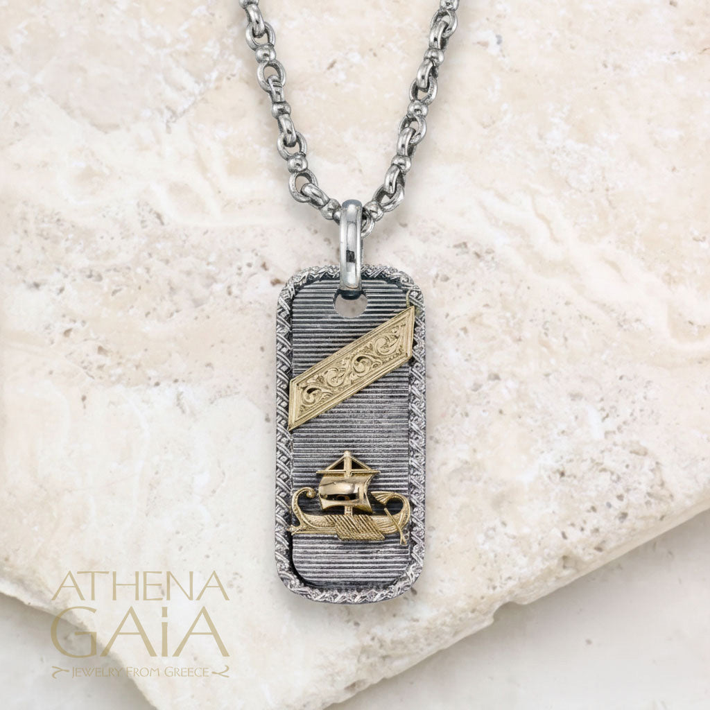 Tablet Trireme Pendant - 18k Gold & Sterling Silver - Talisman