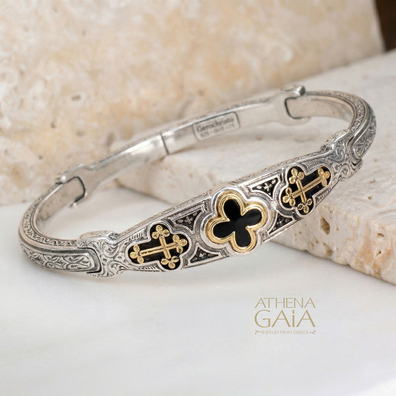 Odysseus Open Crosses Bracelet - 18k Gold & Sterling Silver - Flex Bangle Bracelet