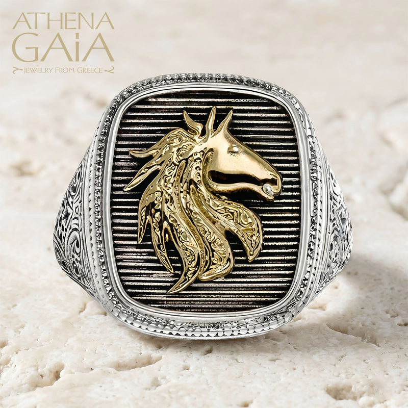 The Horse Talisman Ring - 18k Gold & Sterling Silver Ring - Signet Ring