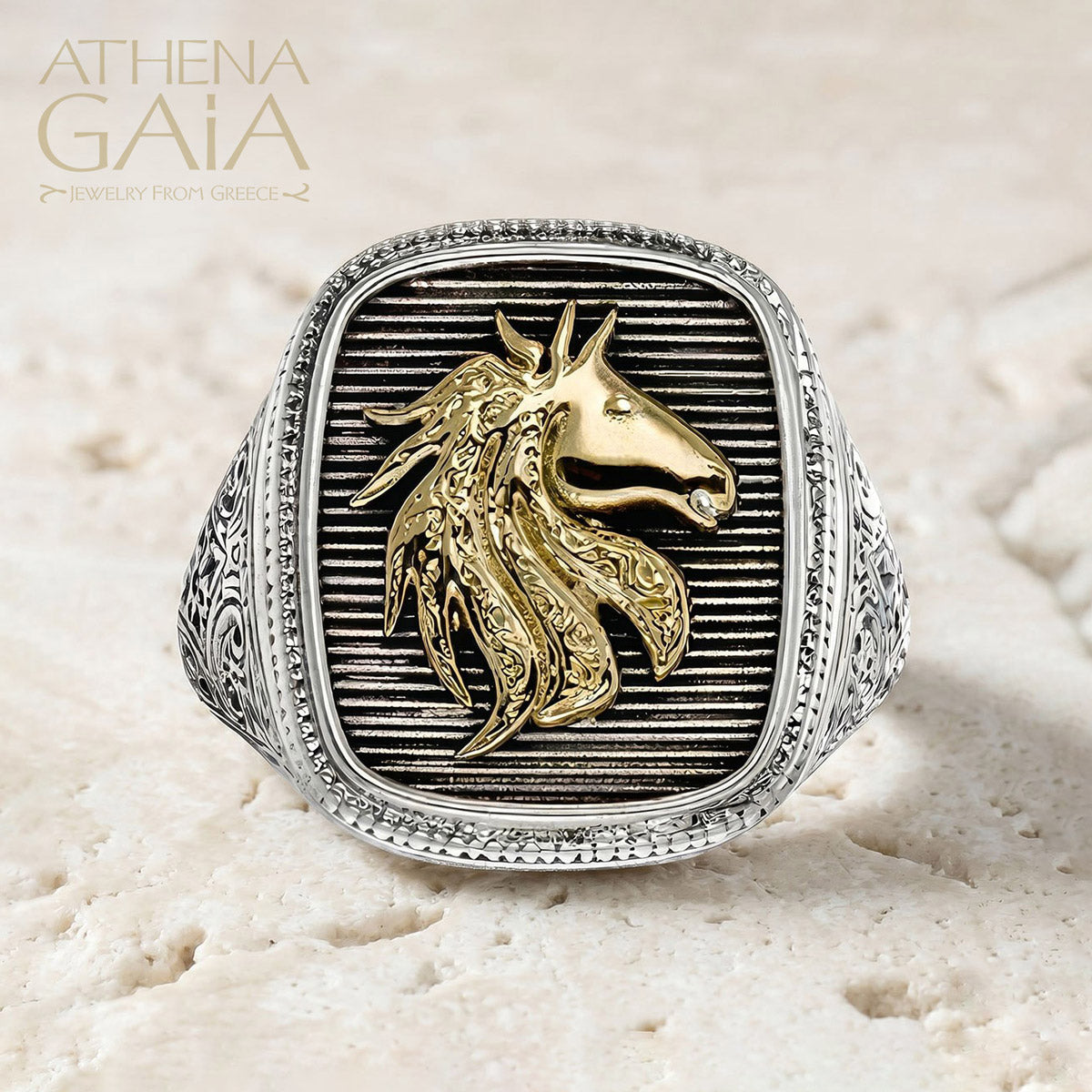 Horse Talisman Ring - 18k Gold & Sterling Silver Ring - Signet