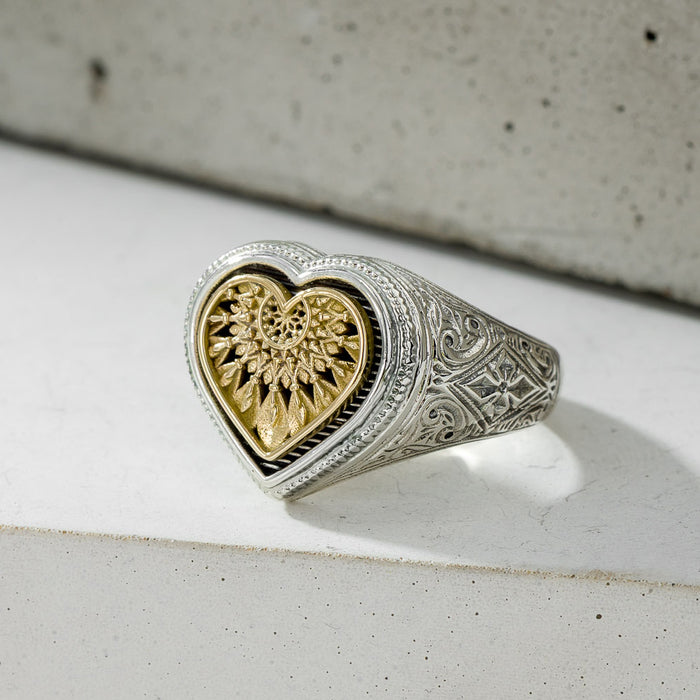 Heart Dream Catcher Ring - 18k Gold & Sterling Silver Ring - Signet Ring