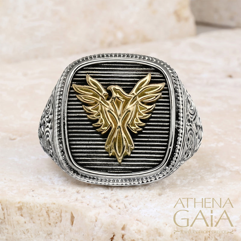 The Phoenix Talisman Ring - 18k Gold & Sterling Silver Ring - Signet Ring
