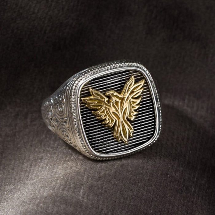 Phoenix Ring - 18k Gold & Sterling Silver Ring - Signet Ring