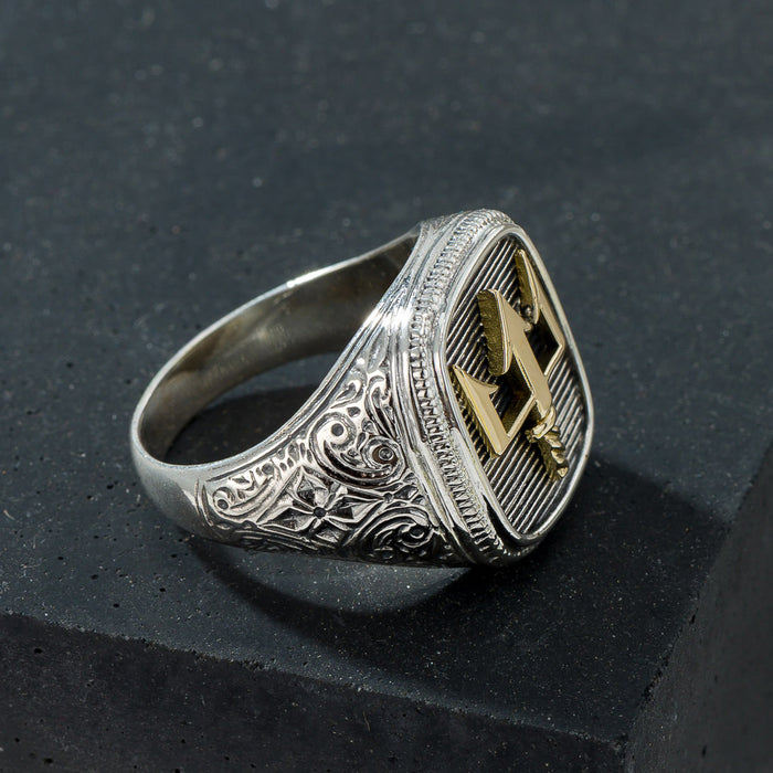 Poseidon’s Trident Ring  - 18k Gold & Sterling Silver Ring - Signet Ring