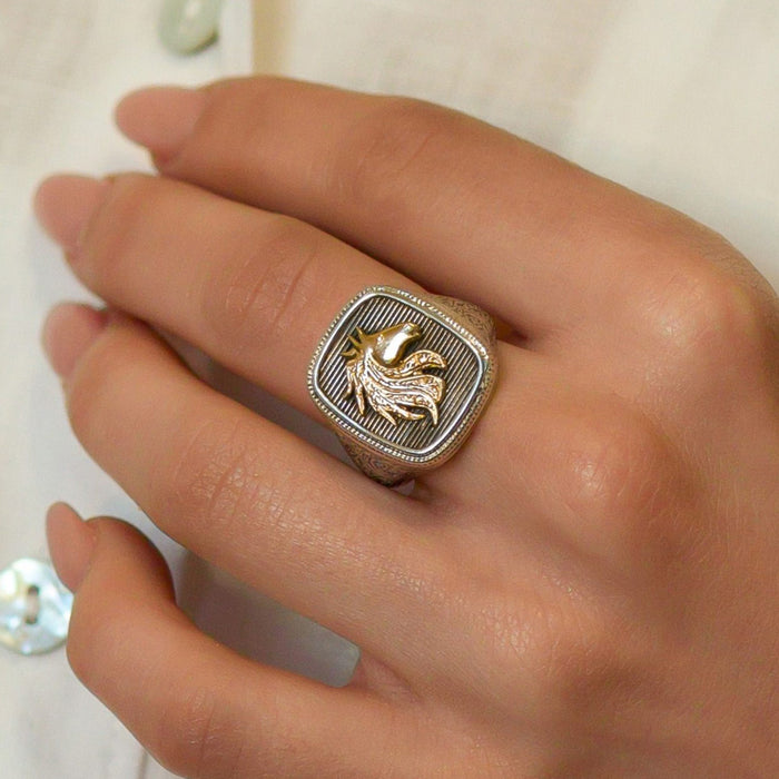 The Horse Ring - 18k Gold & Sterling Silver Ring - Signet Ring