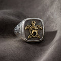 The Turtle Ring - 18k Gold & Sterling Silver Ring - Signet Ring