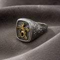 The Turtle Ring - 18k Gold & Sterling Silver Ring - Signet Ring