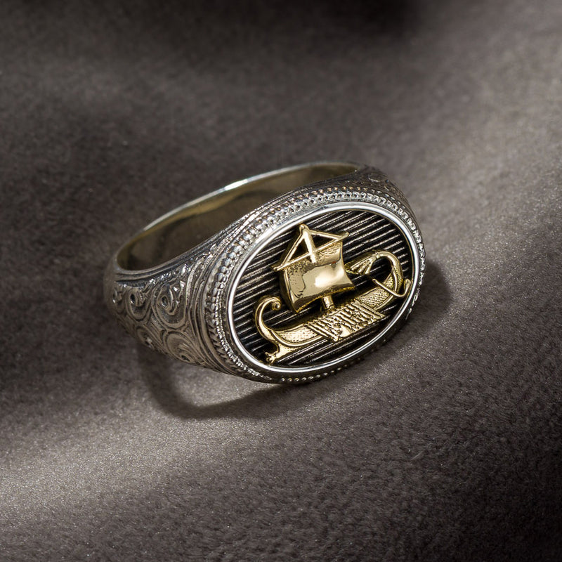 Trireme Ring - 18k Gold & Sterling Silver - Signet Ring
