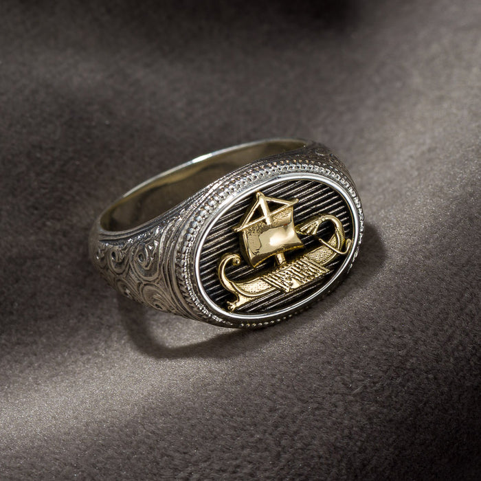 Trireme Ring - 18k Gold & Sterling Silver Ring - Signet Ring