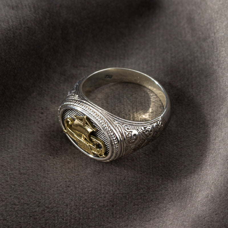 Trireme Ring - 18k Gold & Sterling Silver - Signet Ring