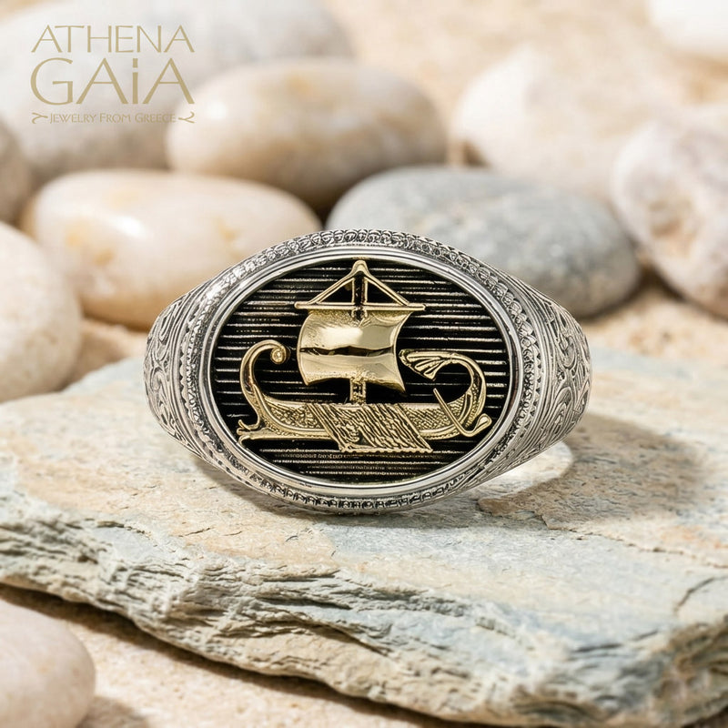 Trireme Ring - 18k Gold & Sterling Silver - Signet Ring