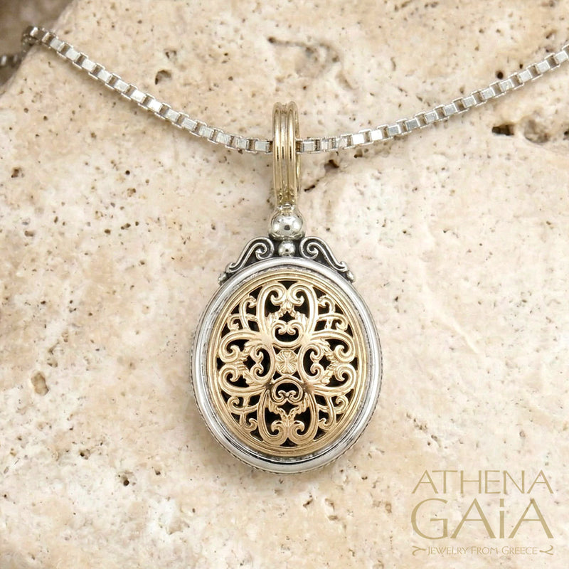 Mediterranean Oval Pendant - 18k Gold & Sterling Silver Pendant