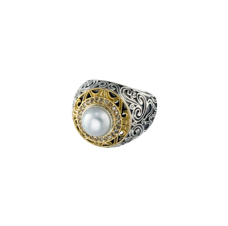 Kosmos Filigree Pearl Ring - 18k Gold & Sterling Silver - Cocktail Ring