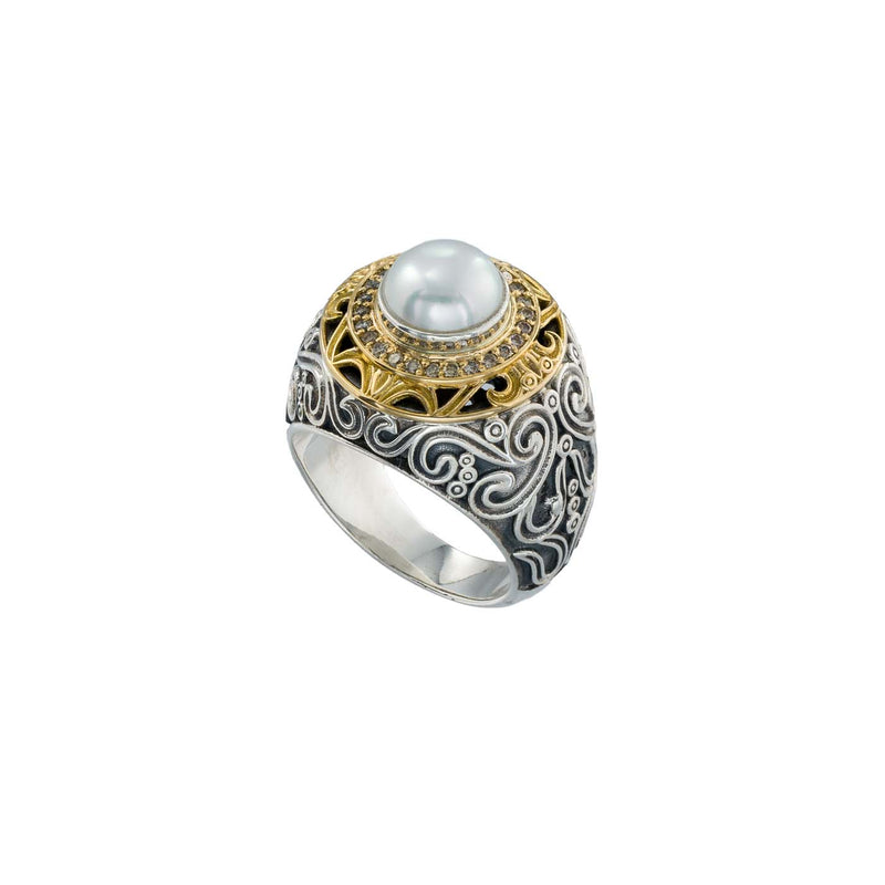 Kosmos Filigree Pearl Ring - 18k Gold & Sterling Silver - Cocktail Ring