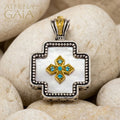 Mother of Pearl Squared Greek Cross - 18k Gold & Sterling Silver - Orthodox Cross