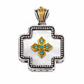 Mother of Pearl Squared Greek Cross - 18k Gold & Sterling Silver - Orthodox Cross
