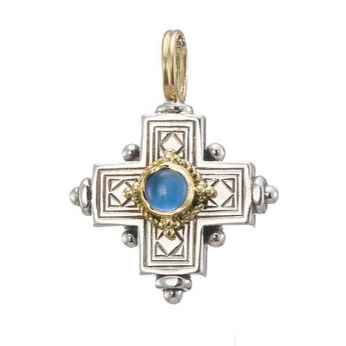Rustic Silver Stone Cross (Small) - 18k Gold & Sterling Silver - Greek Cross Necklace