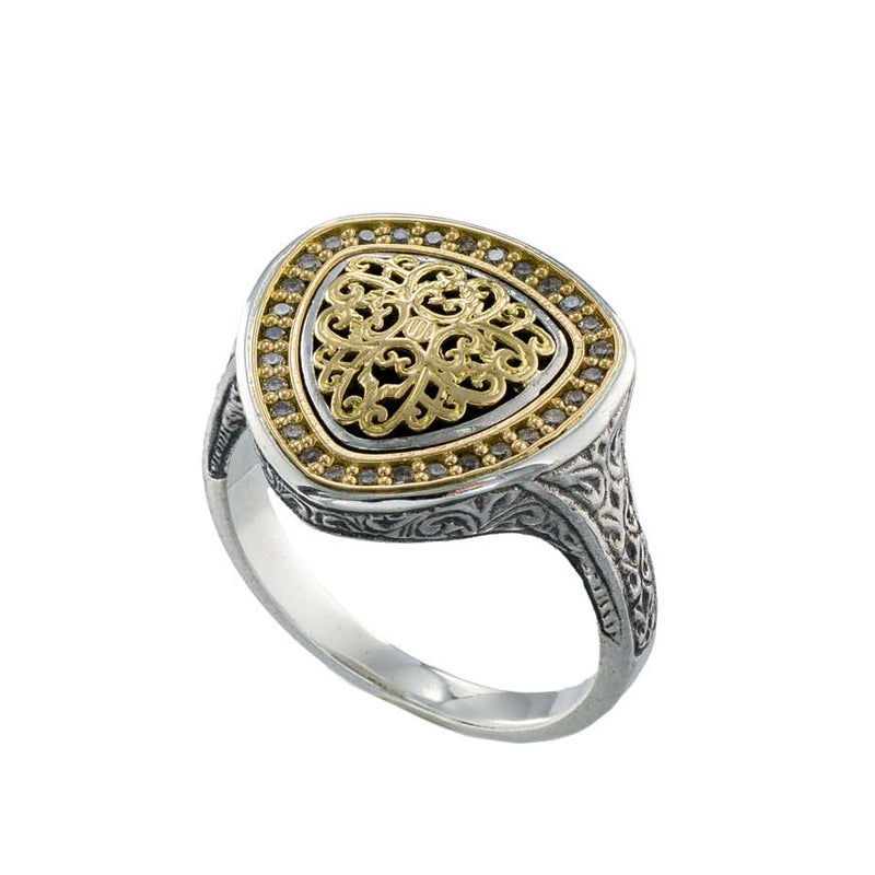 Kosmos Triangle  Ring - 18k Gold & Sterling Silver Ring - Signet Ring